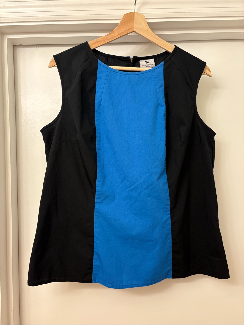 Worthington Black and Bright Blue Colorblock Sleeveless Top